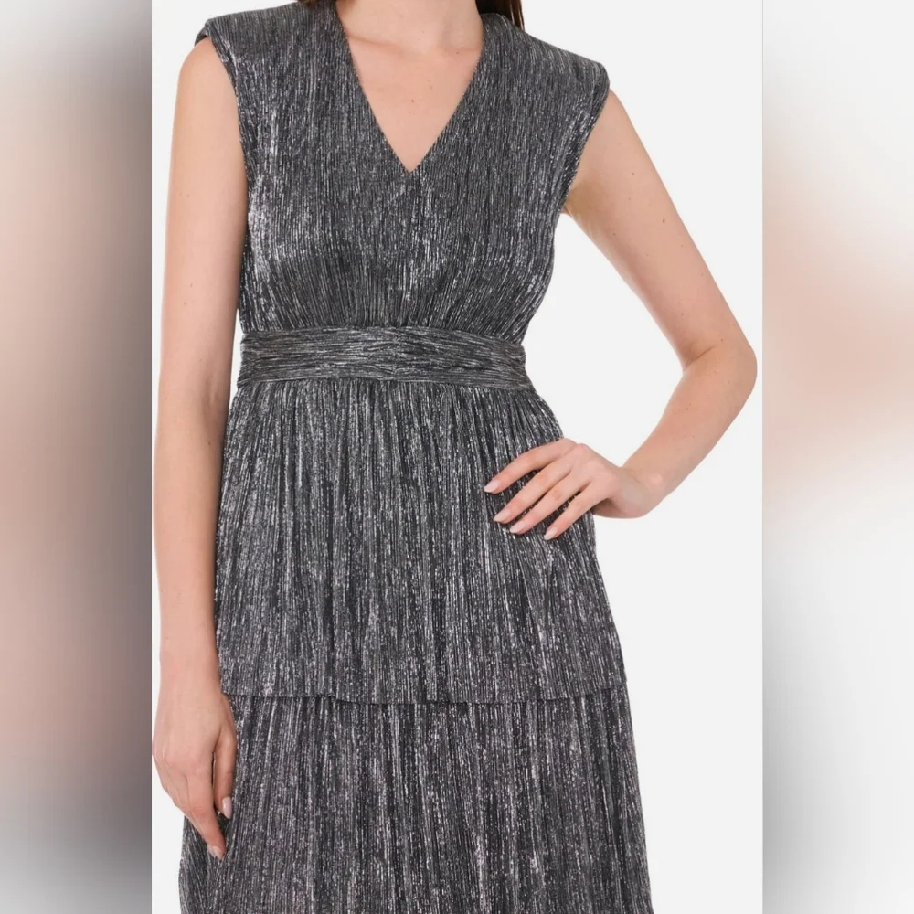 NWT Halogen Metallic Silver And Black Midi Dress